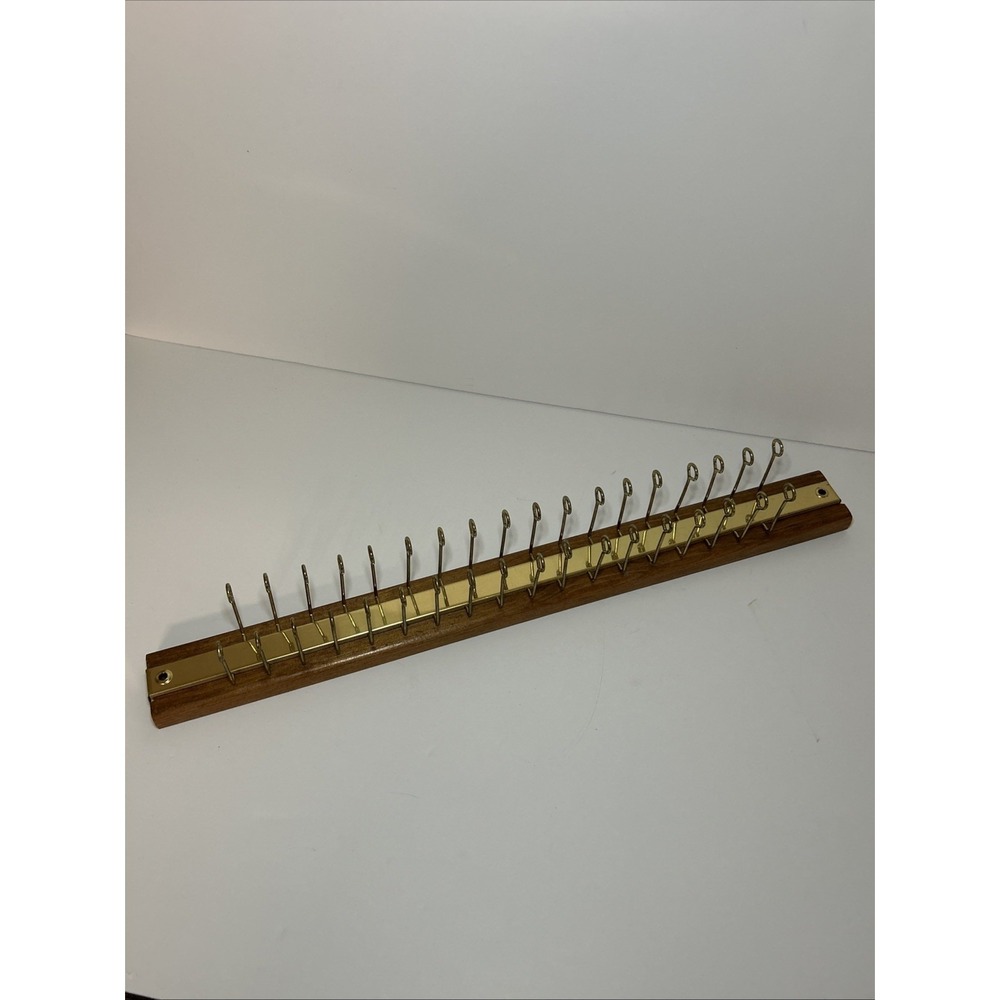 Brass Wood Vintage Tie Scarf Belt Hanger Holder Wall Mount Organizer Nostalgic - Picture 5 of 6